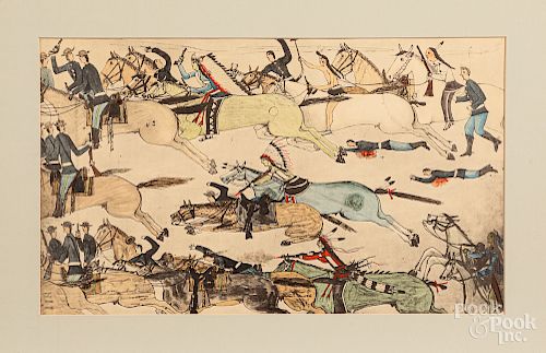 Three lithograph drawings of Custer's Last Battle