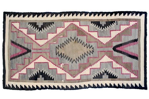 Navajo Two Gray Hills Hand-Woven Rug, early 1900's