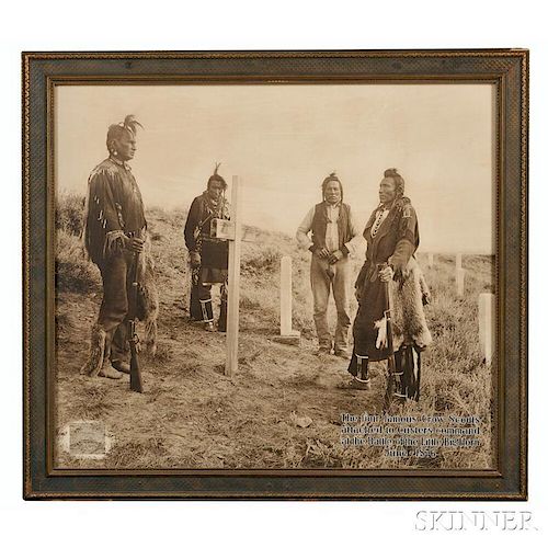 Large Framed Photograph by Joseph K. Dixon, "Here Custer Fell (Four Crow Scouts at   Custer Battlefield),"