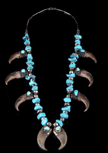 Navajo Blue Gem Turquoise & Bear Claw Necklace