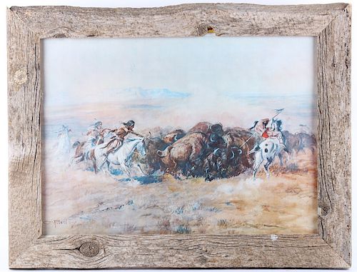 "Mandan Buffalo Hunt" Charles Russell Framed Print