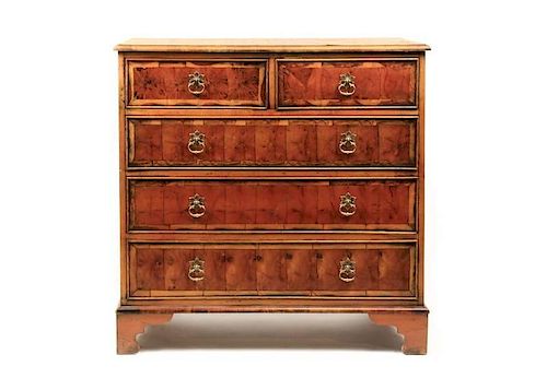 George III Style Yew Wood Oyster Chest, 20th C.