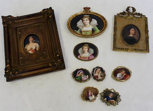 Grouping Of Porcelain Plaques & 2 Miniatures.