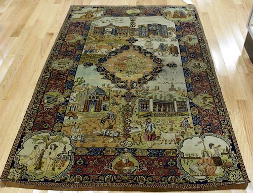 Vintage and Finely Hand Woven Pictoral Carpet /