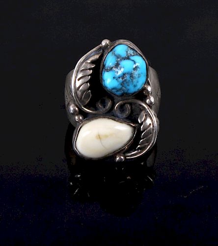 Signed Navajo Sterling Turquoise & Elk Ivory Ring