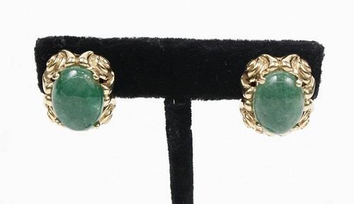 Pair of 14k Gold & Green Jadeite Jade Earrings