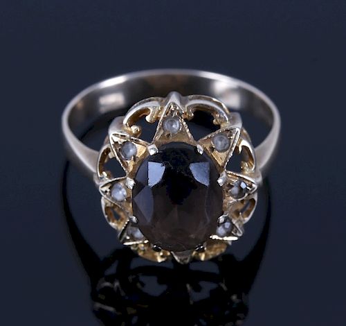 Art Deco 14K Gold Ametrine & Quartz Ring