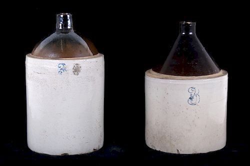 Pair of Three Gallon Stoneware Whiskey Crock Jugs