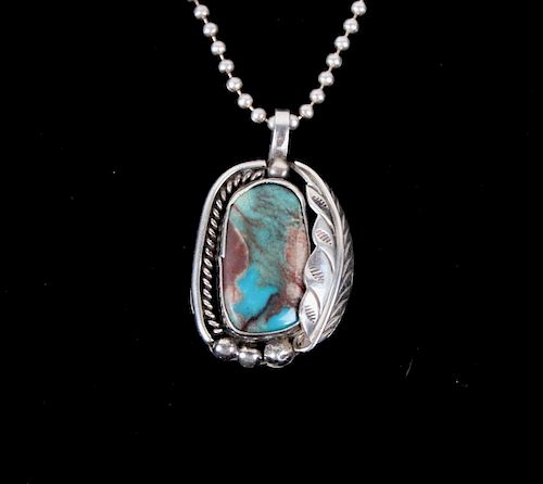 Navajo Sterling Silver & Bisbee Turquoise Necklace