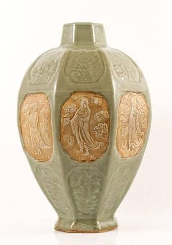 Important Longquan Celadon Octagonal Meiping Vase