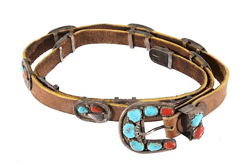 Navajo Sterling Concho Turquoise & Coral Belt