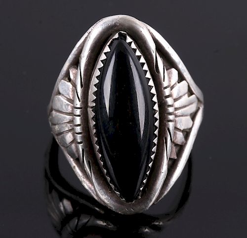 Navajo Sterling Silver and Jet Ring