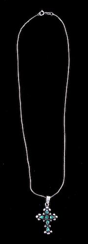 Navajo Sterling Silver Malachite Cross Necklace