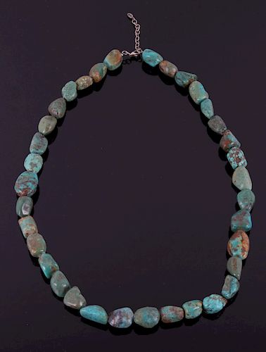 Silver & Tumbled Turquoise Designer Barse Necklace