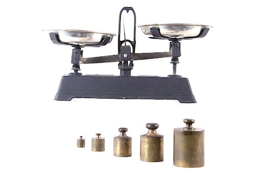 1900's Rhena 3Kg Roberval Balance Scale & Weights