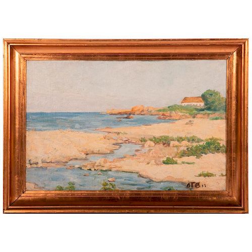 An oil on board coastal scene signed on lower right and reverse Aage Blumensaadt (1889-1939). Dated 1920.
