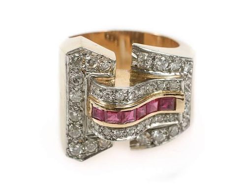 Vintage 18k Rose Gold, Platinum & Diamond Ring