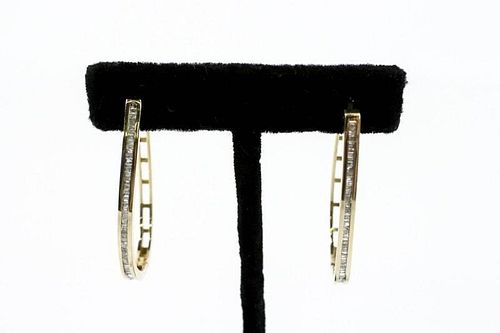 Pair of 10k Gold & Diamond Hoop Earrings