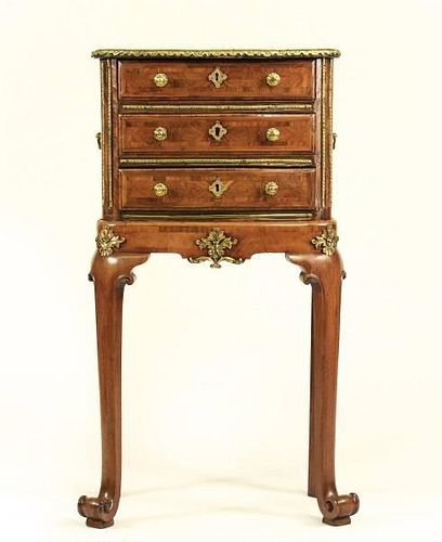French Parquetry & Brass Mounted 3 Drawer Stand