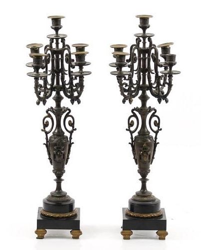 Pair of Empire Style Bronze 5 Light Candelabras
