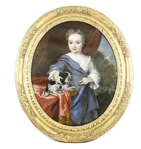 French 18th C. Portrait of Young Aristocrat w/ Dog