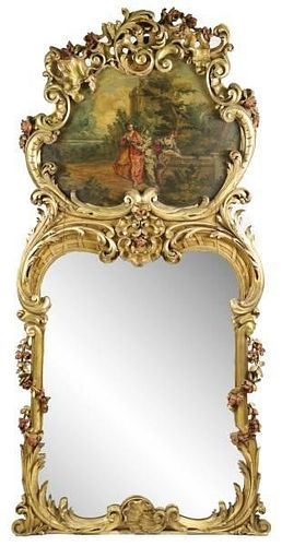 French Highly Carved Giltwood Trumeau, 19th C.