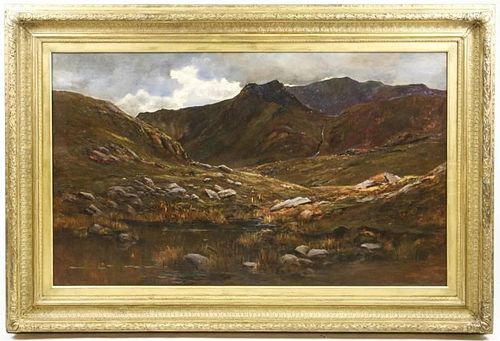 19th C. Large Continental School Mountain View Oil