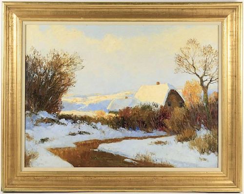 Albert Krüger, Cottages in Winter Landscape, O/C
