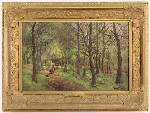 William Ashton Oil, "In The Woods", late 19th C.