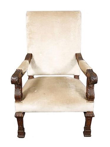 French Louis XIV Style Oak Highback Armchair
