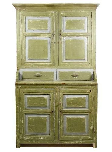 Rustic Painted Kitchen Cupboard, 19th C.