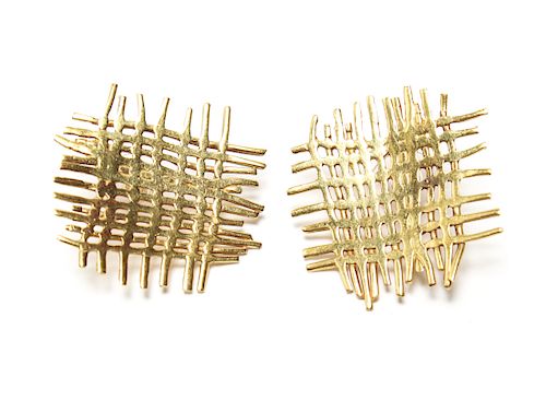 Appenzeller 18K Gold "Woven Patch" Earrings, Pair