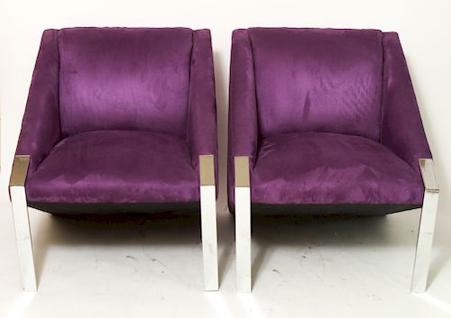 Modern Arm Chairs w Purple Suede Upholstery, Pair