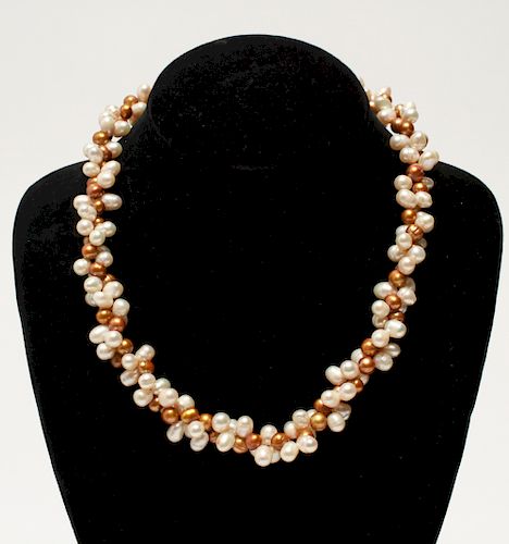 Baroque Cluster of Gold & White Pearls Necklace