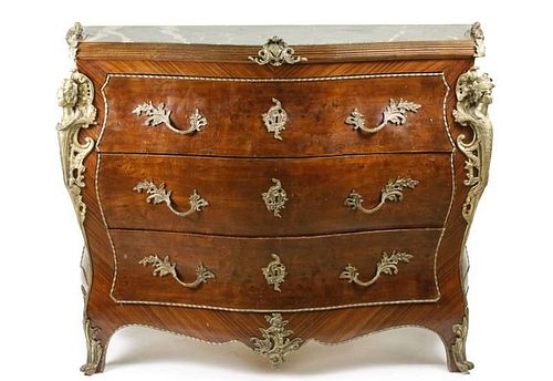 French Mahogany Marble Top Ormolu Mounted Commode