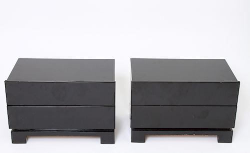 Modern Black Lacquer Side / End Tables, Pair