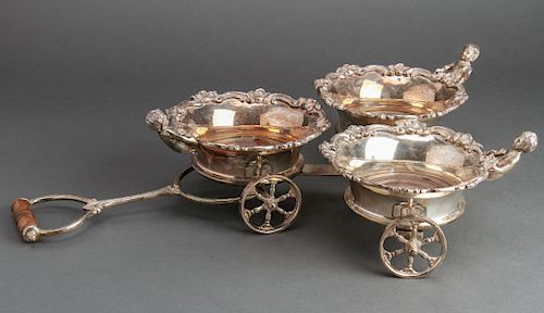 Silver-Plate Triple Wine Coasters w Cherub Motif