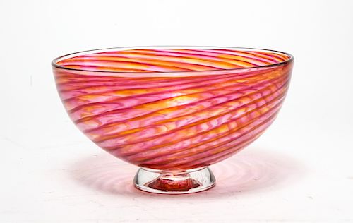 Illegibly Signed Swirl Art Glass Footed Bowl