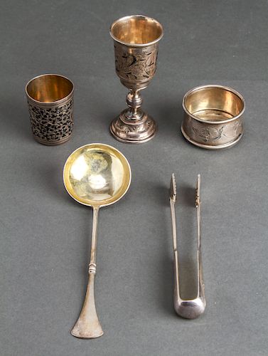 Judaica Russian Silver & Niello Items Group of 5