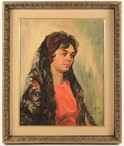 Adam Styka, Portrait of Young Woman, Signed
