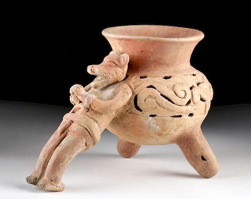 Amusing Rare Aztec Pottery Tripod Incensario