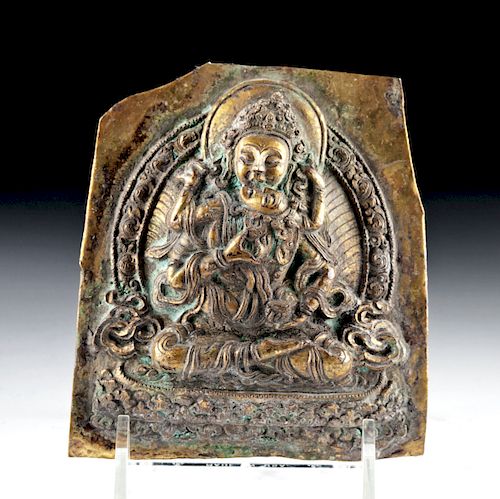 19th C. Nepalese Gilded Brass Relief Panel w/ Deities