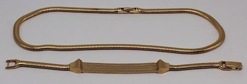 JEWELRY. Retro 14kt Gold Snake Chain Suite.