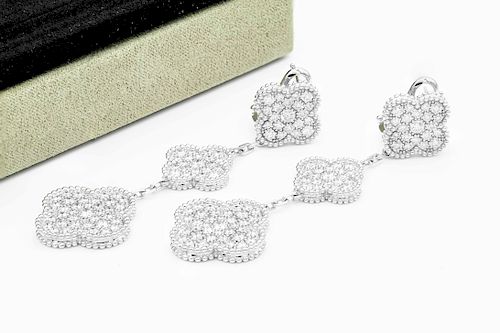 Van Cleef & Arpels 18k Diamond 4.25CT Alhambra Earrings