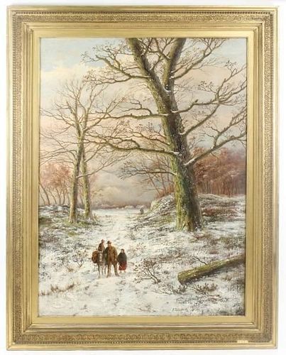 Hendrik B. Koekkoek, 19th C. "Winter Travelers"