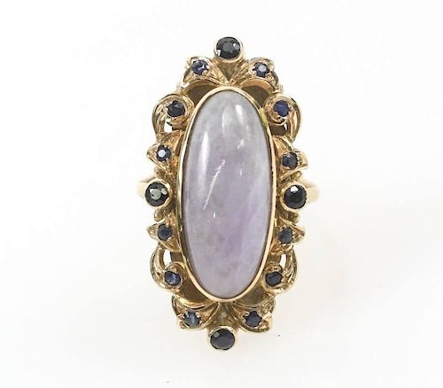 14k Gold, Light Purple Jadeite & Sapphire Ring