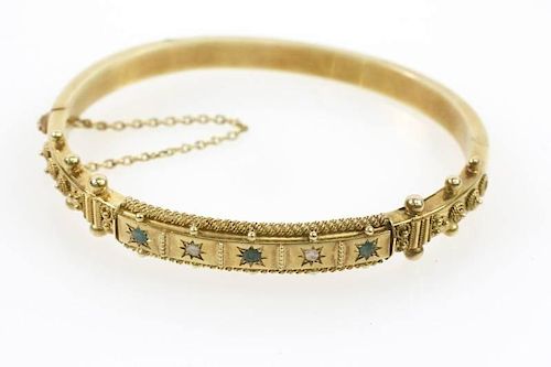 15k Gold, Emerald & Diamond Hinge Bracelet