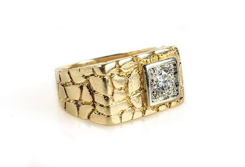 Men's 14k Textured Gold & Diamond Ring