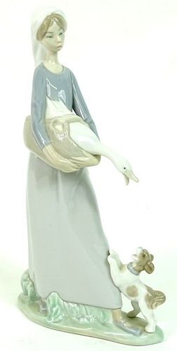 Lladro Porcelain Women With Goose And Dog.