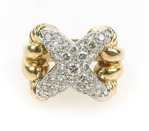 Ladies X Design 18k Gold & Diamond Ring